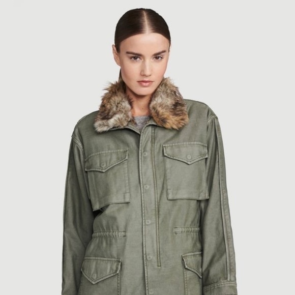 FRAME, Pristine, worn once, cotton, faux fur lined jacket in army green. Size S. - Picture 3 of 7